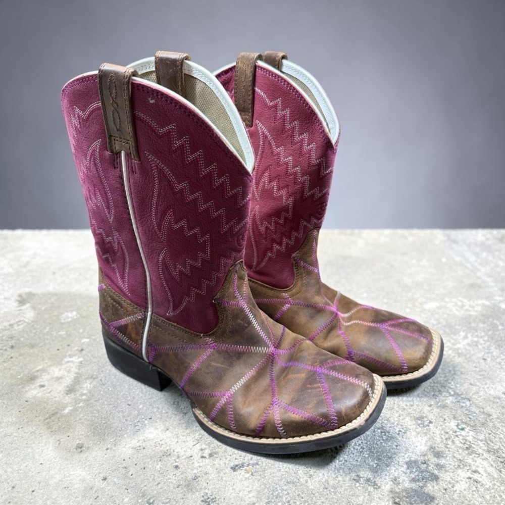 Ariat Twisted Tycoon Pink Brown Leather Western Boots Youth Size 3.5 10021594